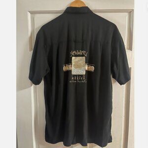 Vintage black silk worker button up cuba mexico